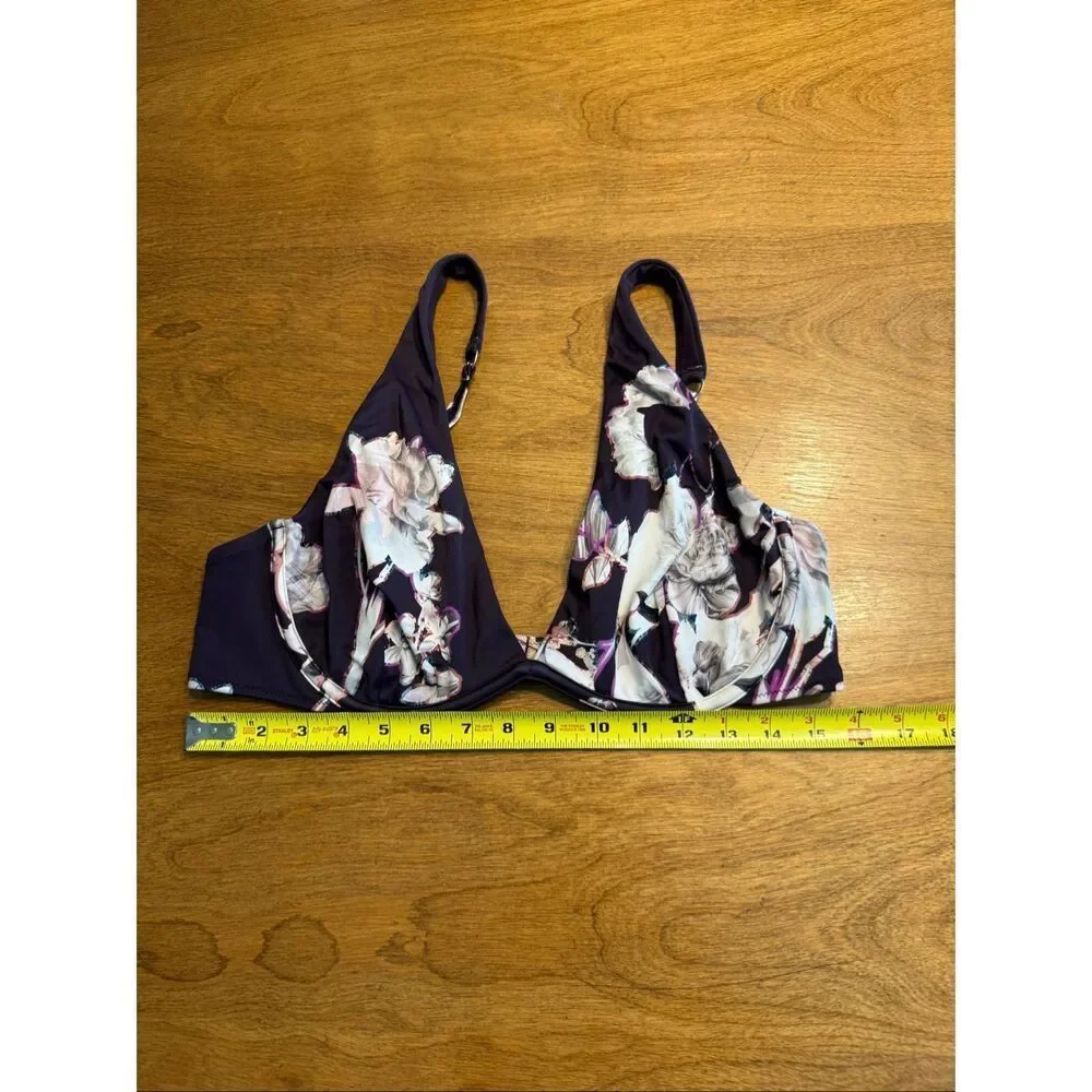 Athleta Women's Floral Underwire Swim Bikini Top Purple Combo Size 40D